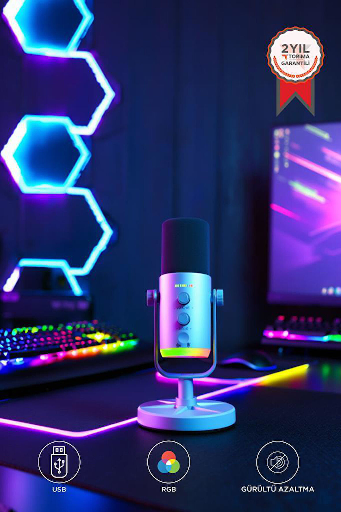 Torima YU7 Beyaz USB/XLR Çift Çıkışlı Podcast, Vokal Kaydı, Oyun İçin Dinamik Mikrofon