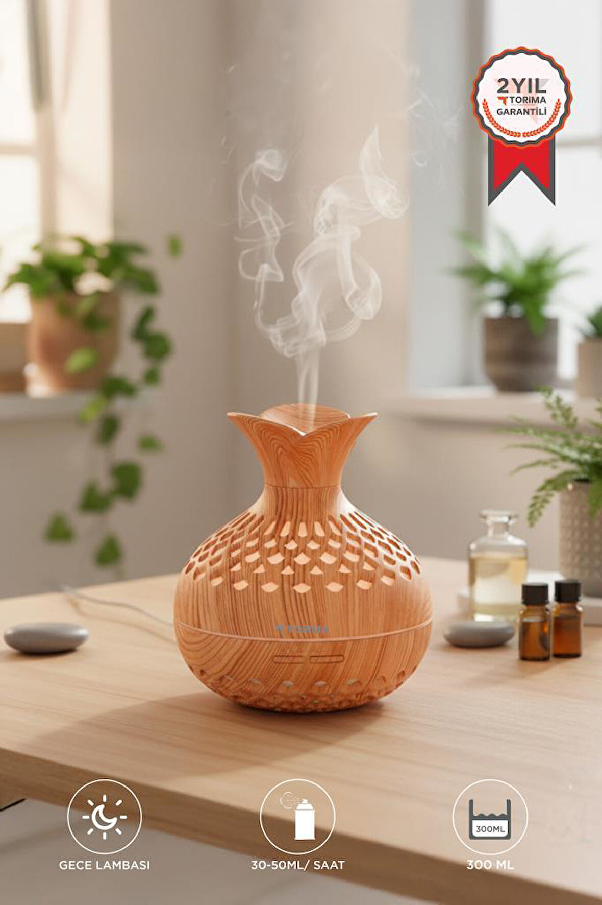 TORIMA H15 Ahşap Led Işıklı 300ml Sessiz Ultrasonik Flower Hava Nemlendirici