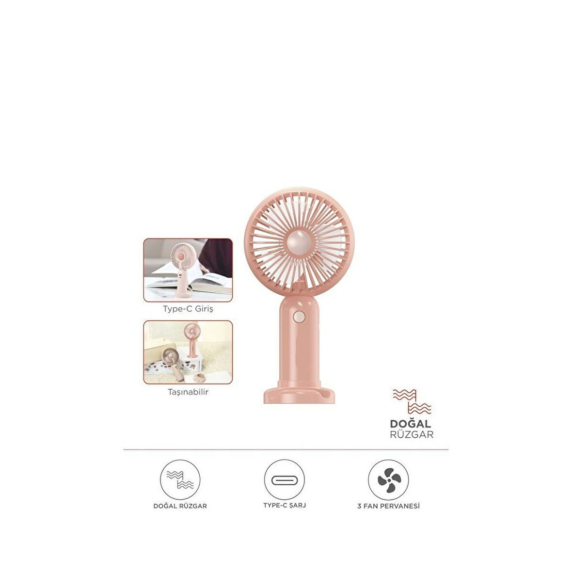Taşınabilir Şarj Edilebilir Mini El Fanı ve Masa Fanı Soğutucu Pervane