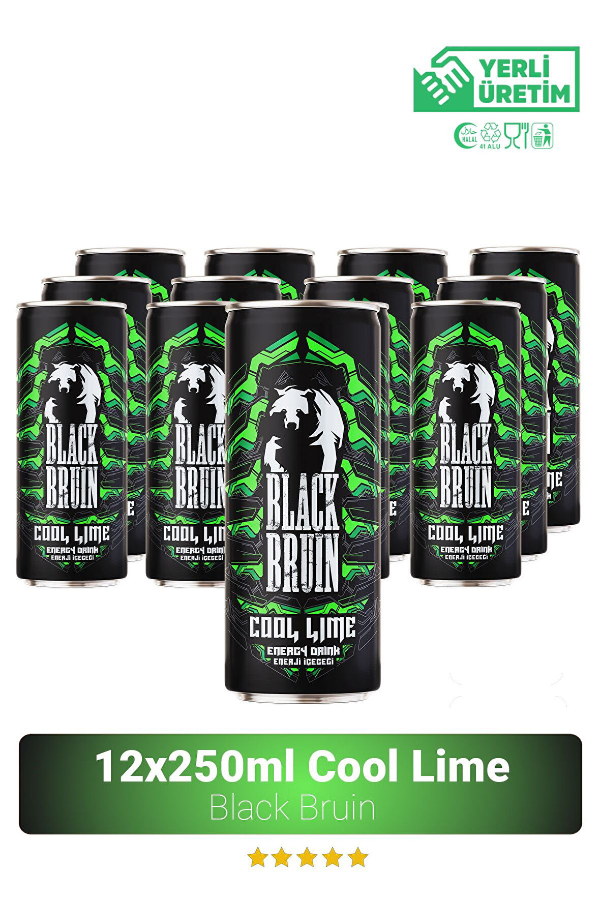 Black Bruin Cool Lime Aromalı Enerji İçeceği 250ml x 12'li