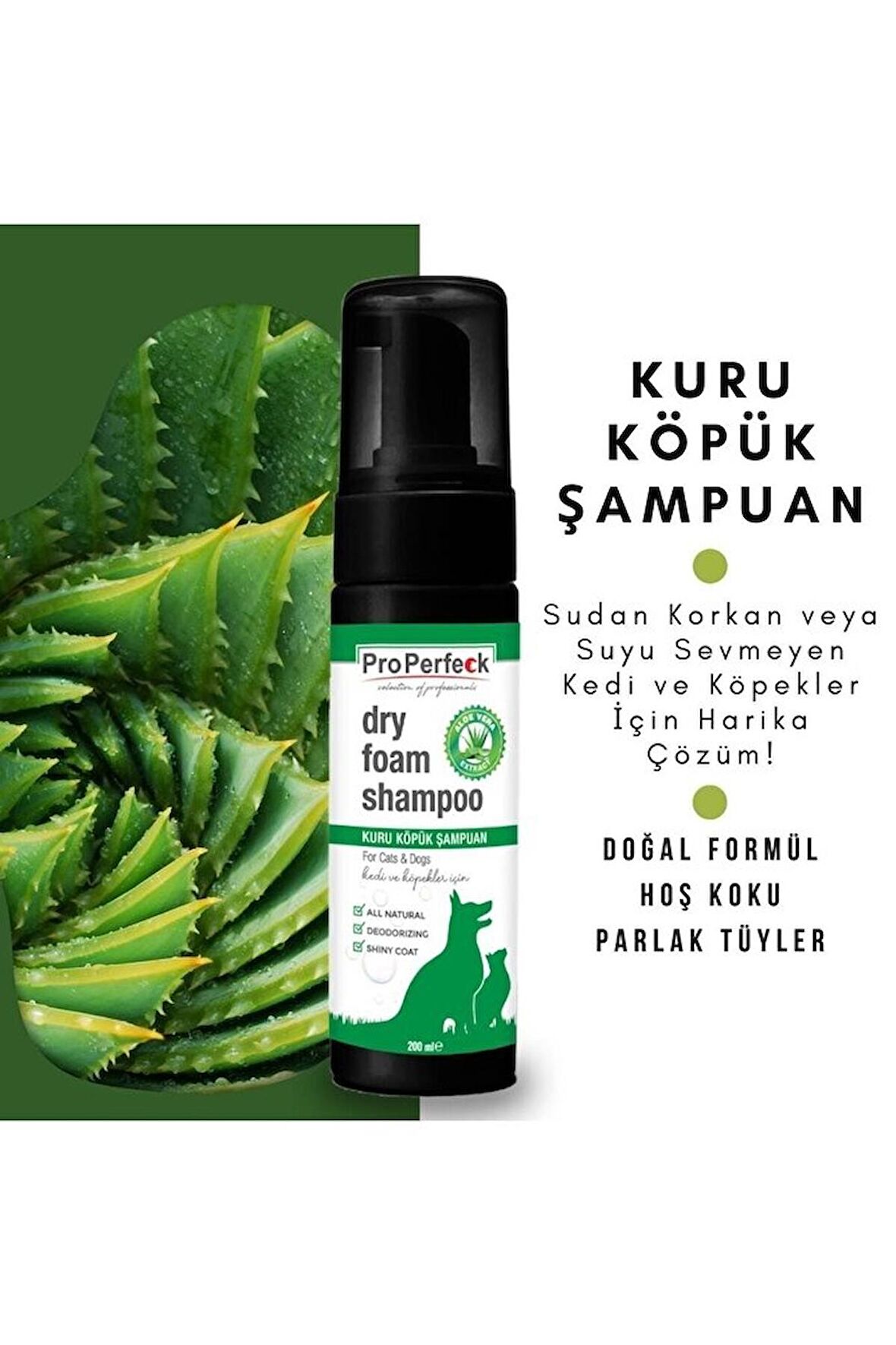 Kedi Köpek Kuru Köpük Şampuan 200 Ml Aloe Vera Özlü