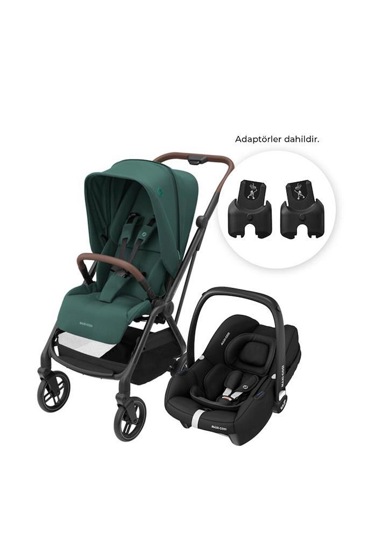 Maxi-Cosi Leona2-Cabriofix I-Size Tek Elle Katlanabilen Ultra Kompakt Çift Yönlü Seyahat Sistem Bebek Arabası Green-Black