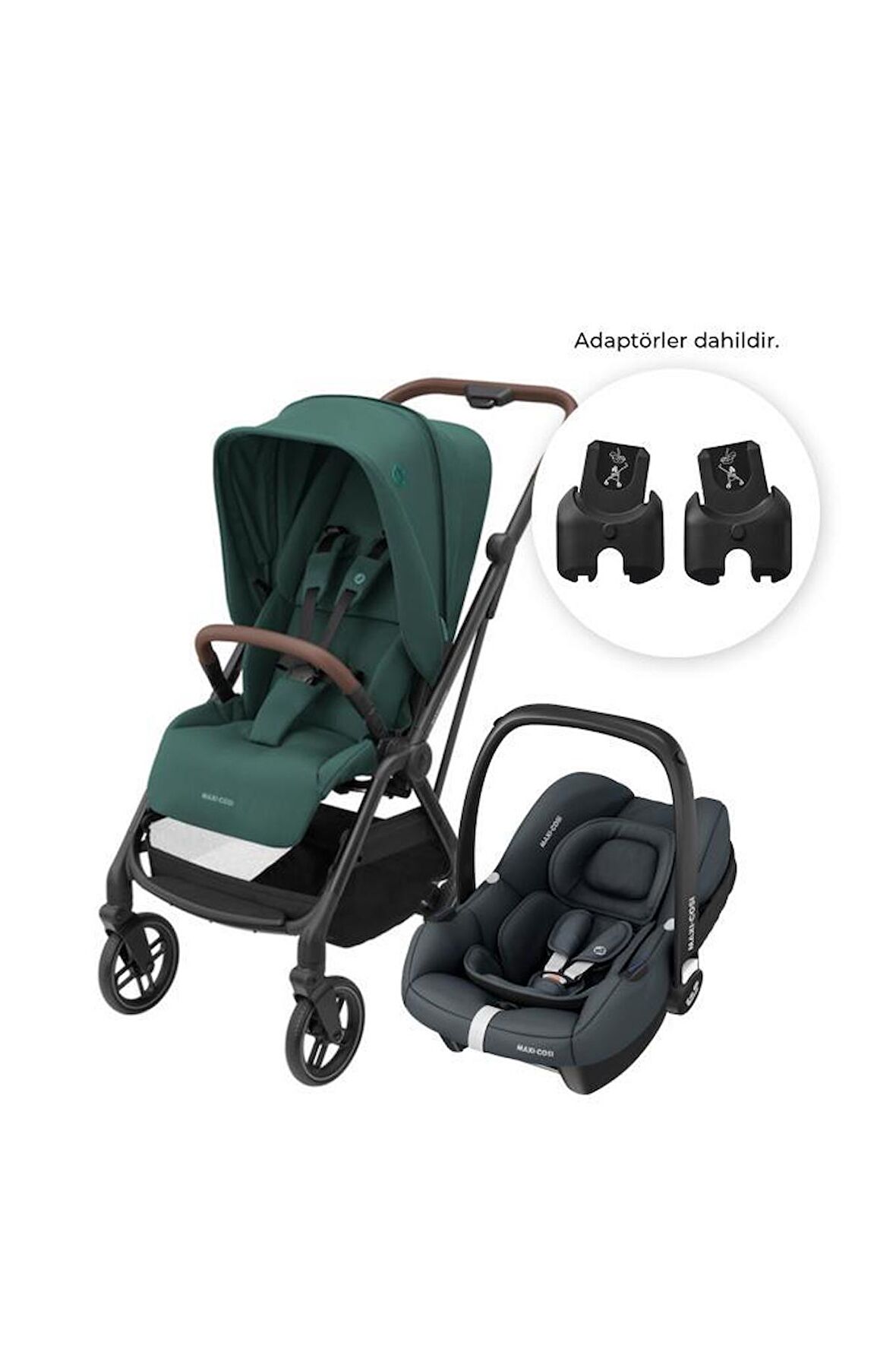 Maxi-Cosi Leona2-Cabriofix I-Size Tek Elle Katlanabilen Ultra Kompakt Çift Yönlü Seyahat Sistem Bebek Arabası Green-Graphite