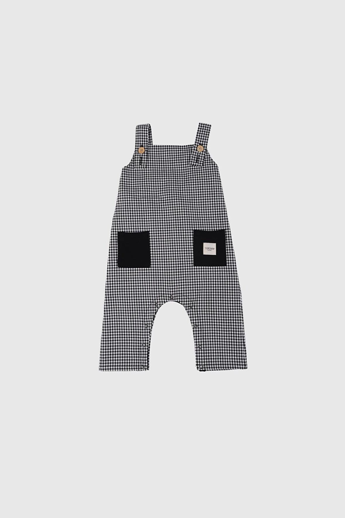 Totzee Ekose Unisex 6 Ay Tek Salopet Beyaz - Siyah