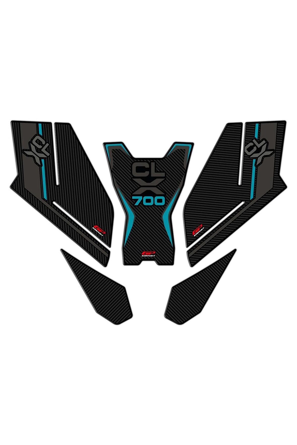 GP Kompozit CF Moto 700 CL-X 2022-2023 Uyumlu Tank Pad Seti Turkuaz