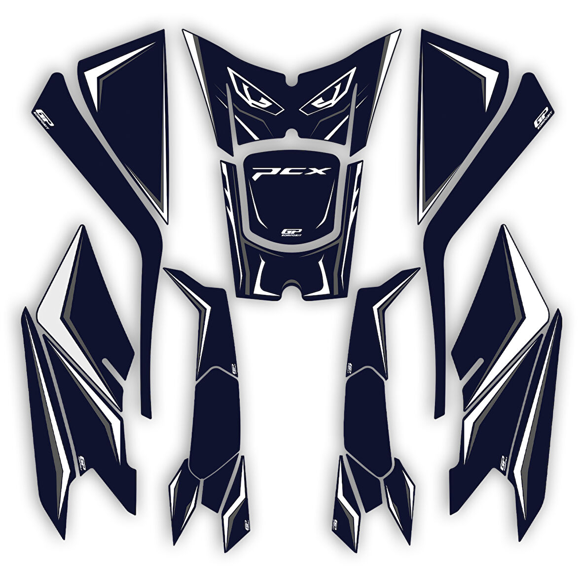 GP Kompozit Honda PCX 125 / 150 2025 Uyumlu Full Tank Pad Seti Mavi