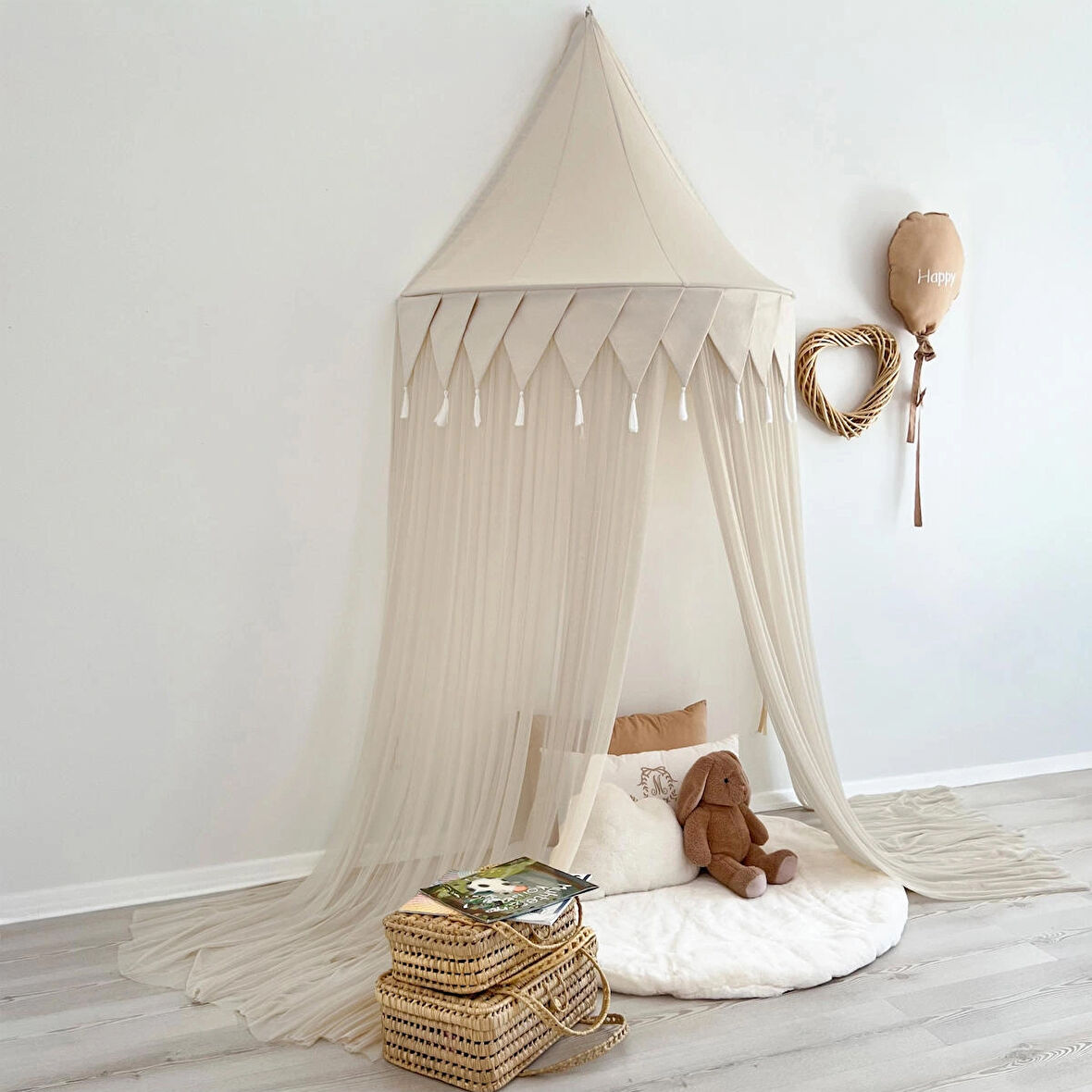 Pamuka Natural - Beige Bayraklı 120 Cm Duvar Tentesi