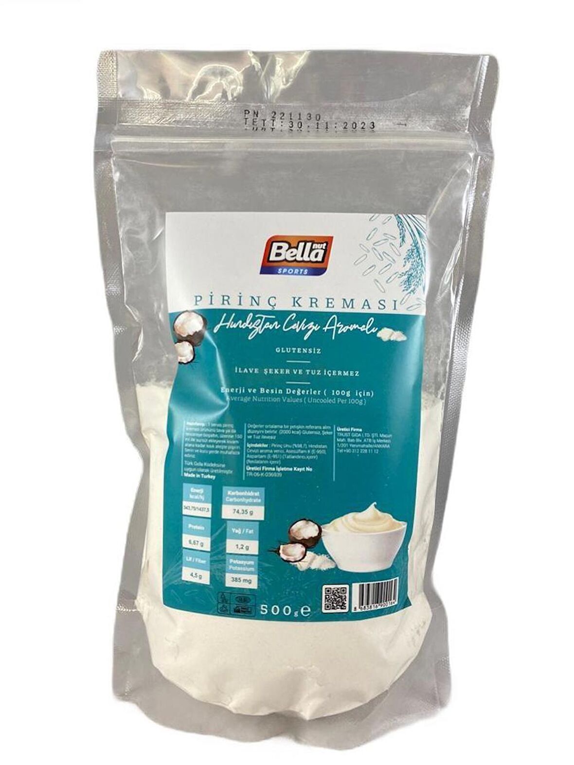 BellaNut Pirinç Kreması Hindistan Cevizi 500 gr.