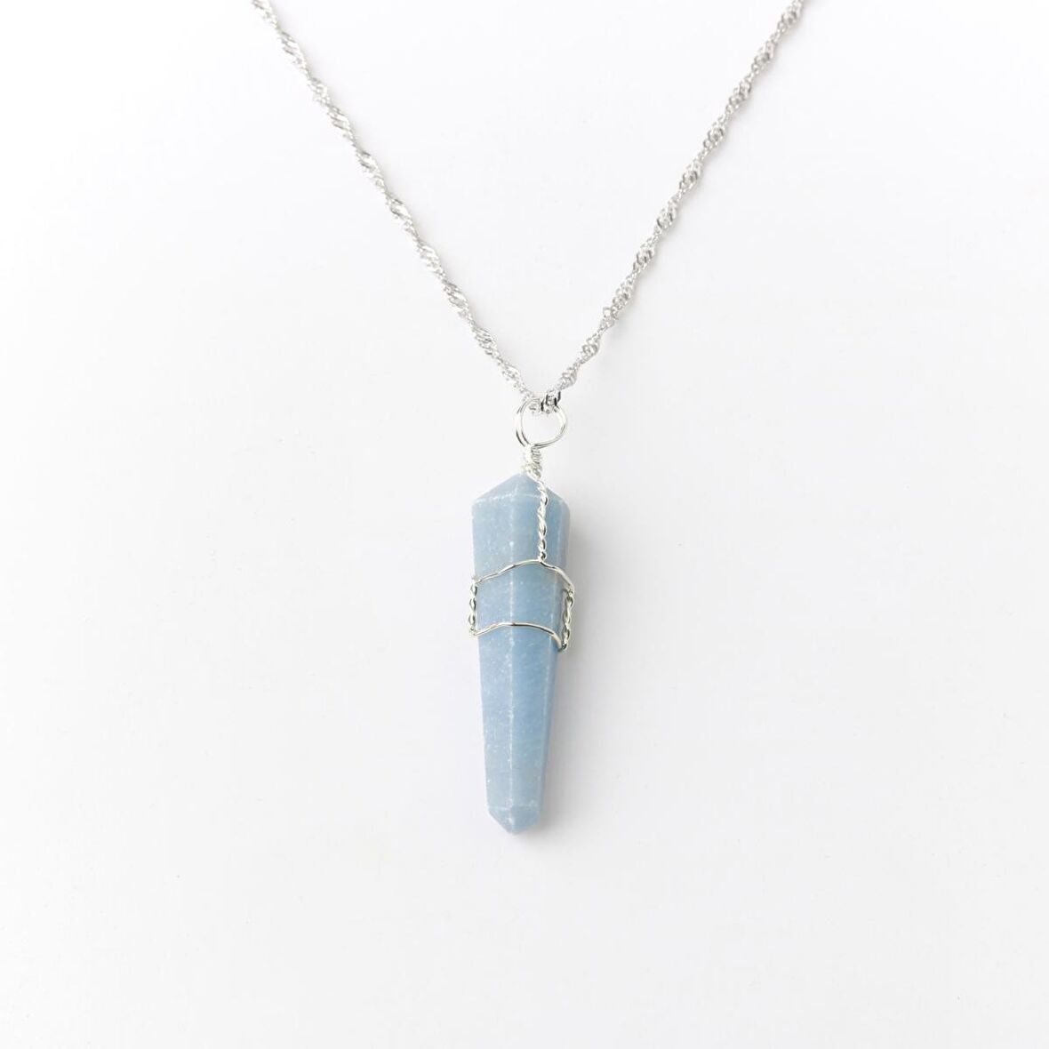 Akuamarin Doğal Taş Kolye Ucu 3x1 cm, Gümüş Zincir