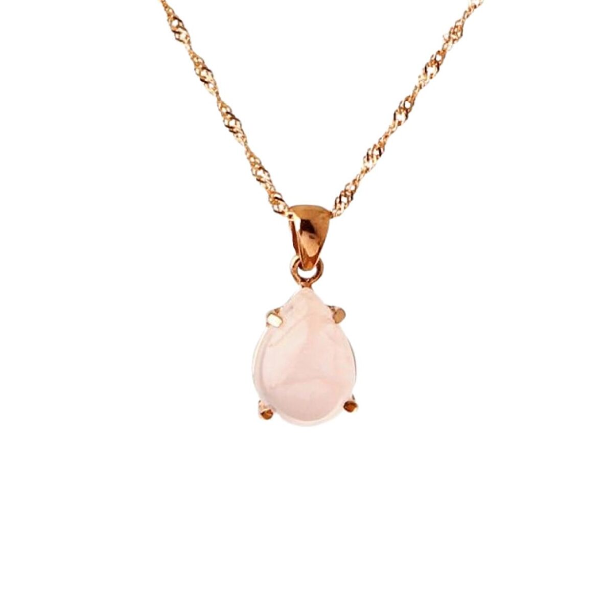 Pembe Kuvars Doğal Taş Gümüş Kolye, Gümüş Sarı Zincir