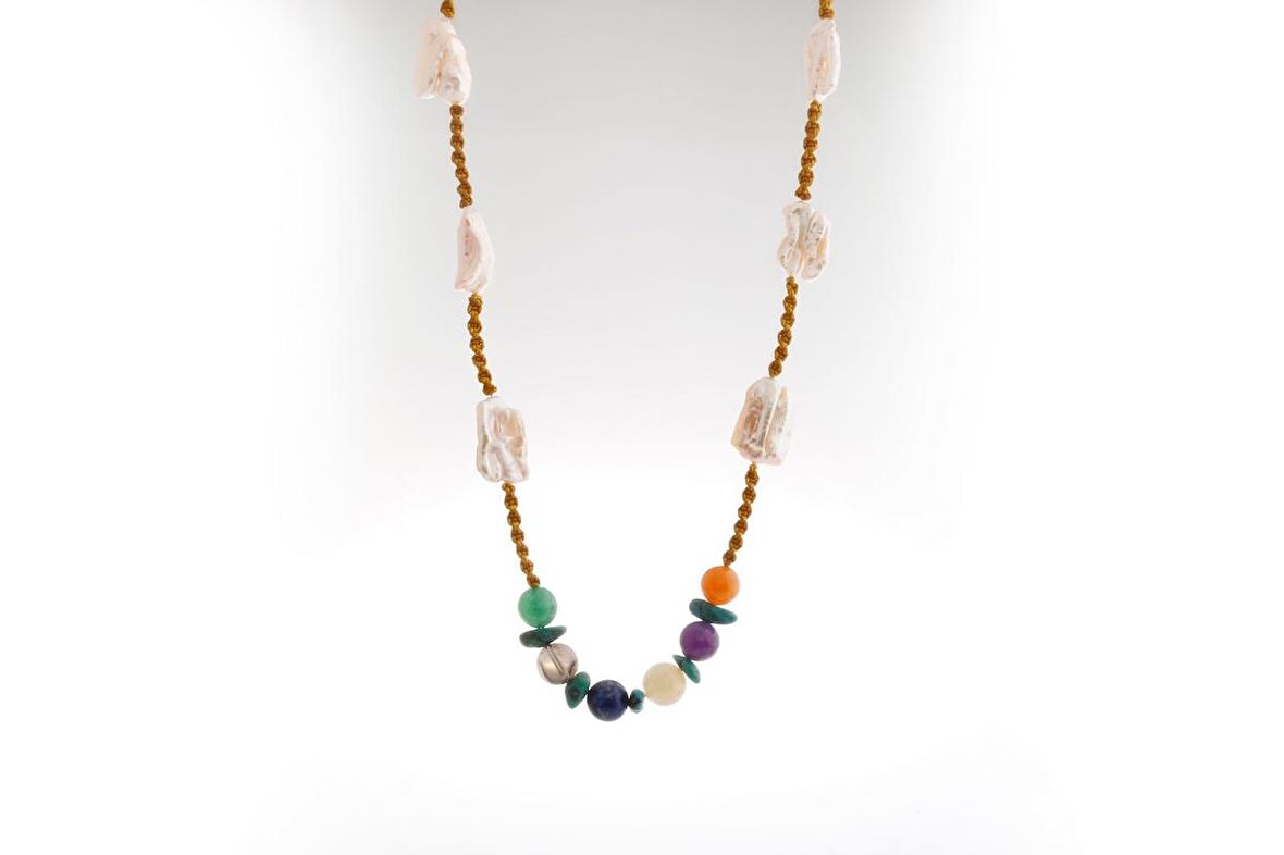 Çakra İnci Kolye Ametist, Dumanlı Kuvars, İnci, Lapis Lazuli, Sitrin