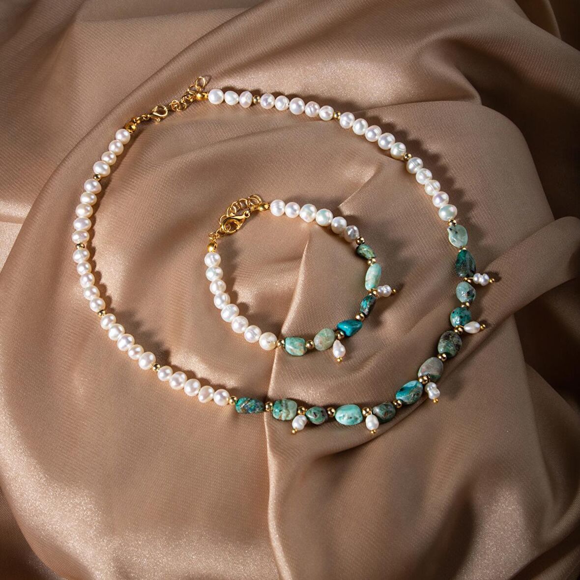 İnci-Krizokol Doğal Taş Takı Seti
