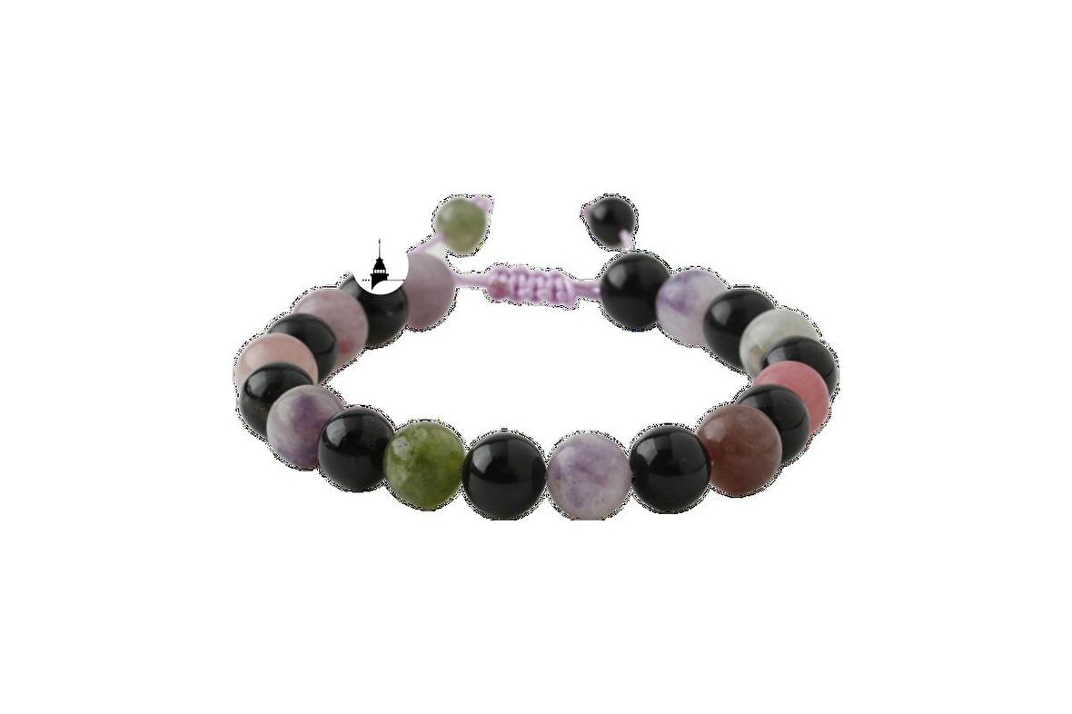 Renkli Turmalin 8mm Merdiven Kapama Doğal Taş Bileklik