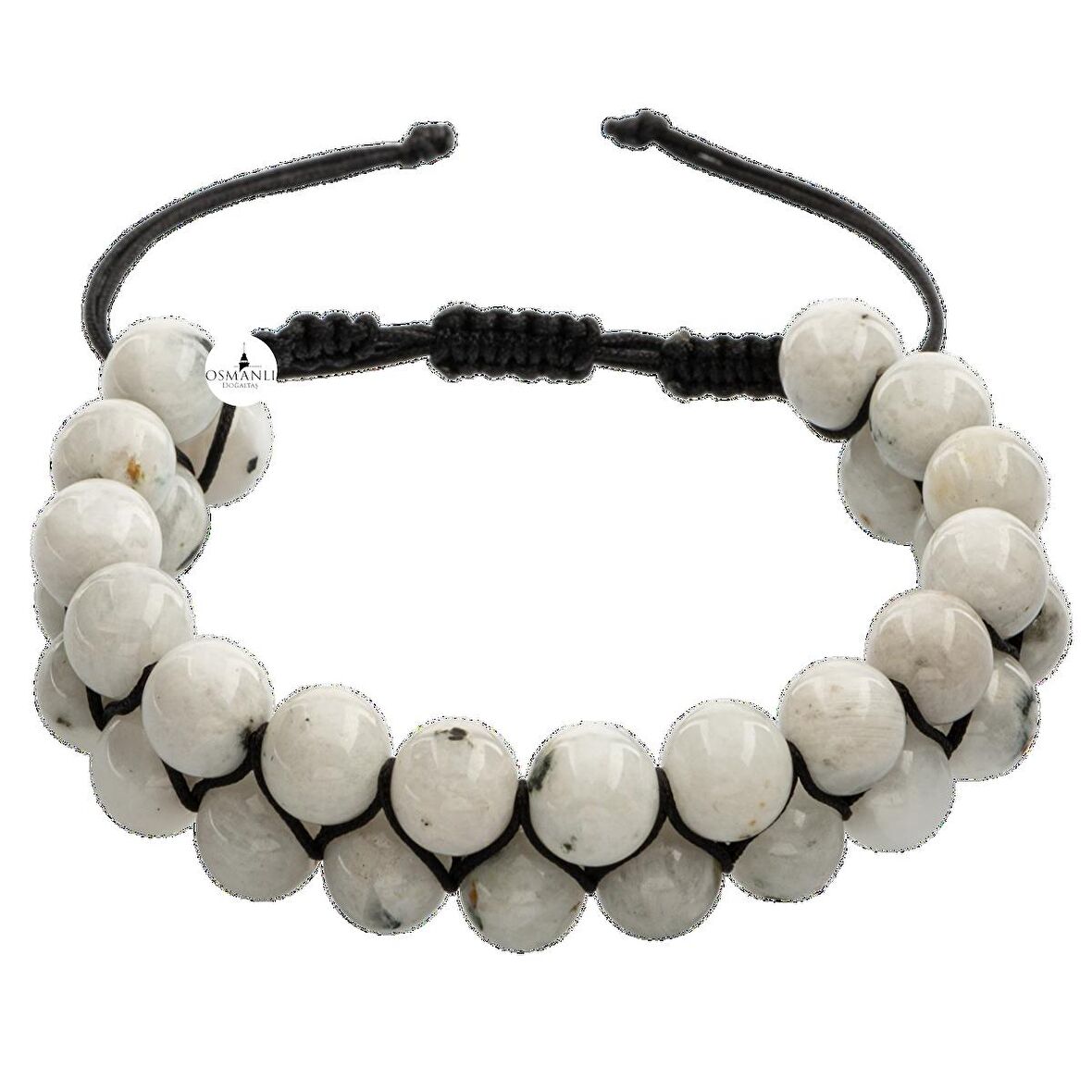 Ay Taşı 8mm Çift Sıra Makrome Doğal Taş Bileklik
