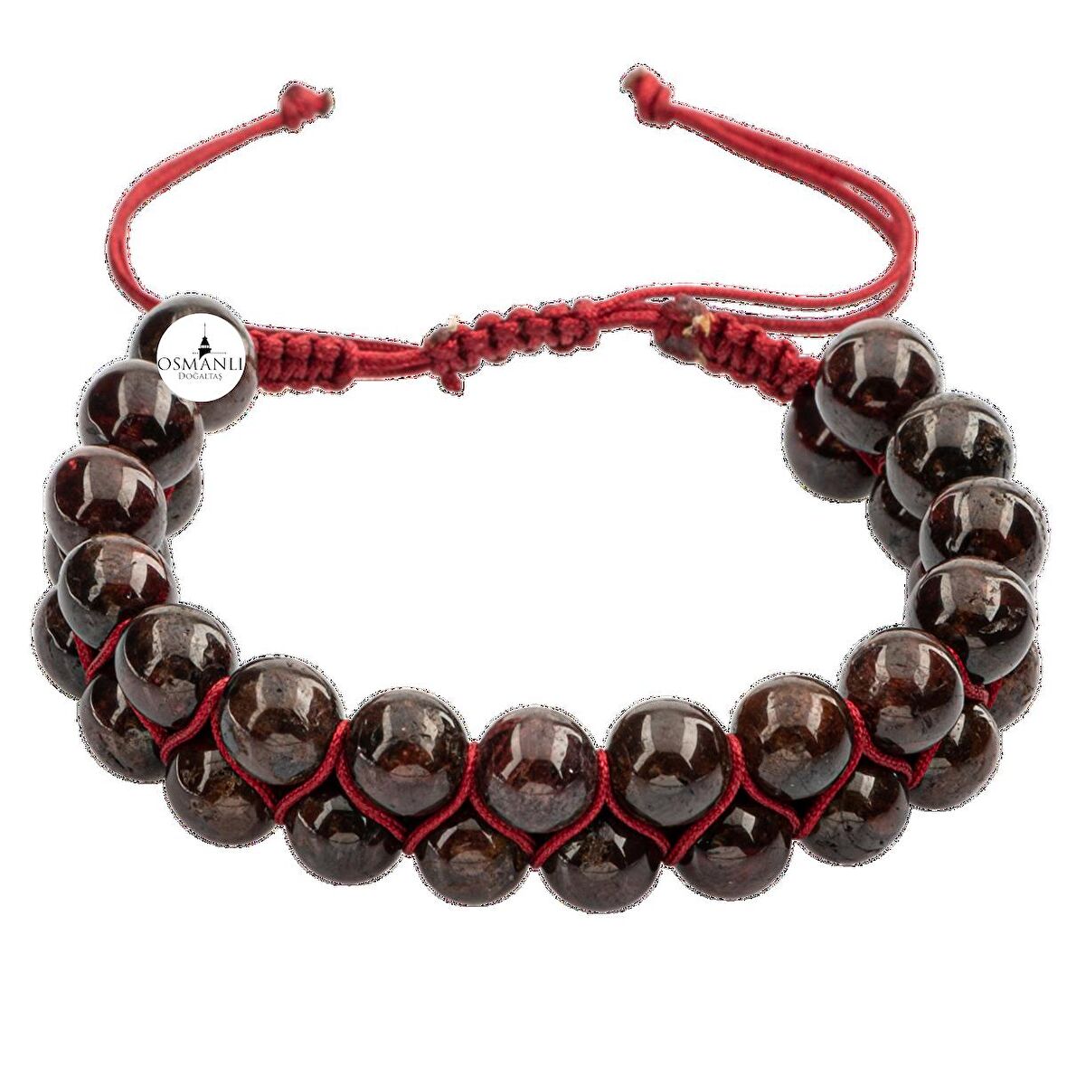 Bordo Granat Lal 8mm Çift Sıra Makrome Doğal Taş Bileklik