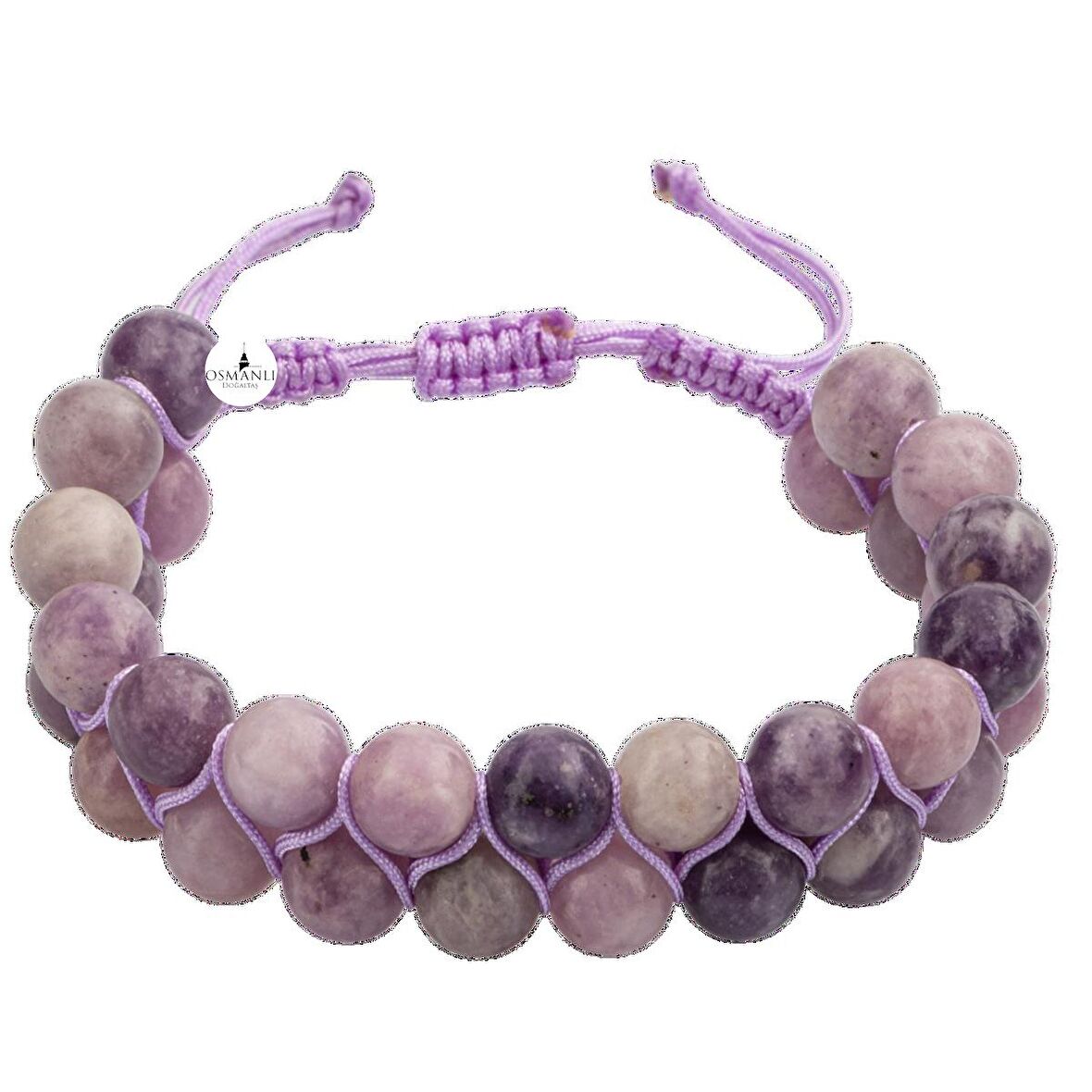 Lepidolit 8mm Çift Sıra Makrome Doğal Taş Bileklik