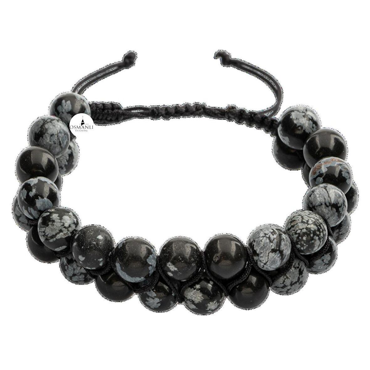 Karlı Obsidyen 8mm Çift Sıra Makrome Doğal Taş Bileklik