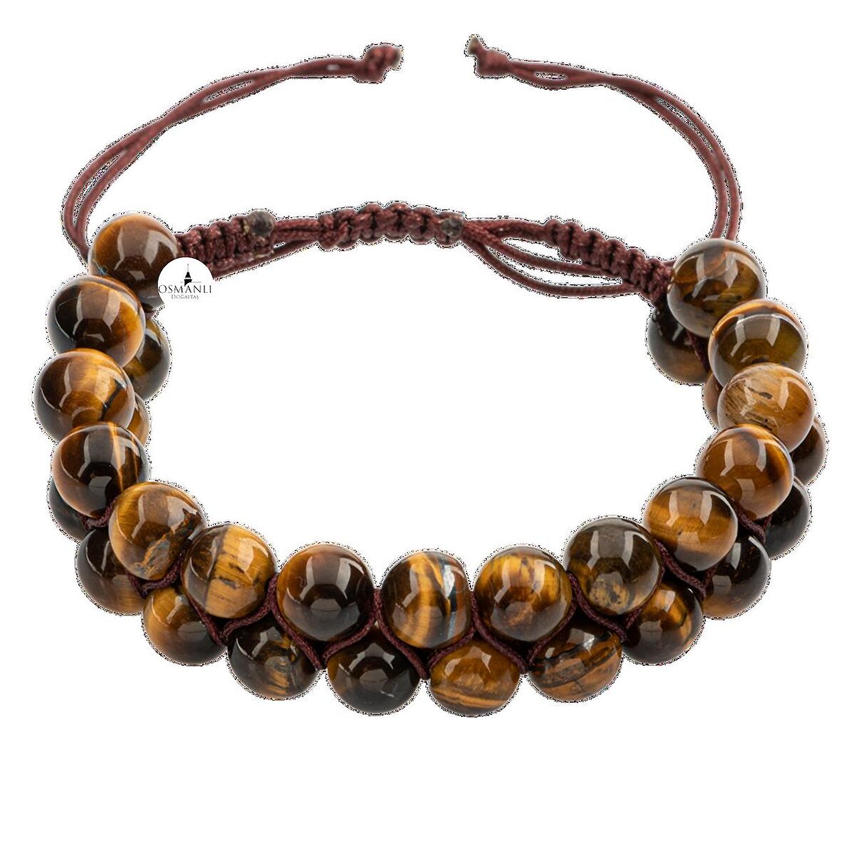 Kaplan Gözü 8mm Çift Sıra Makrome Doğal Taş Bileklik