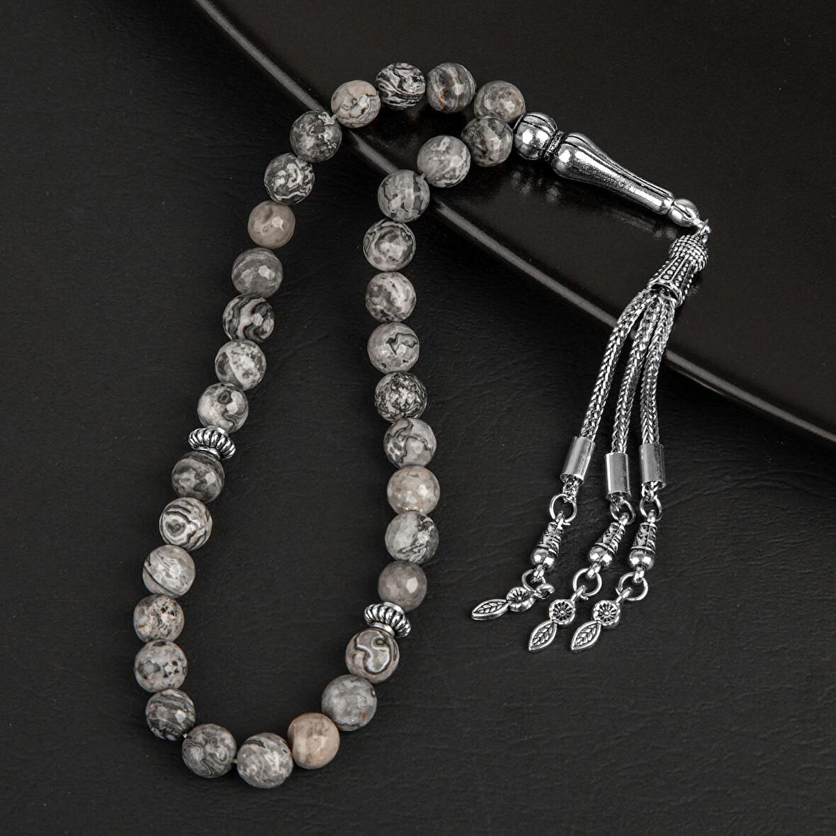 Gri Jasper Doğal Taş Tesbih 33lük - 8mm