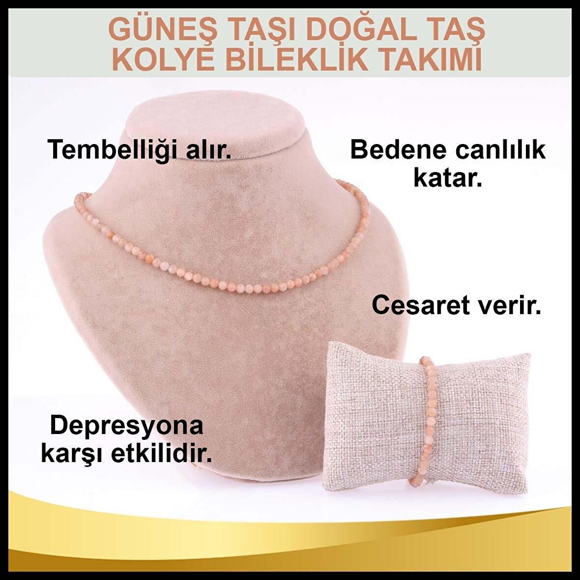 Güneş Taşı 3-4mm Dizi Kolye Bileklik Takı Seti