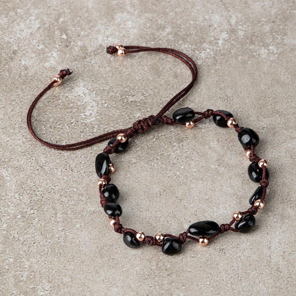 Siyah Turmalin Natürel Kesim Doğal Taş Makrome Bileklik