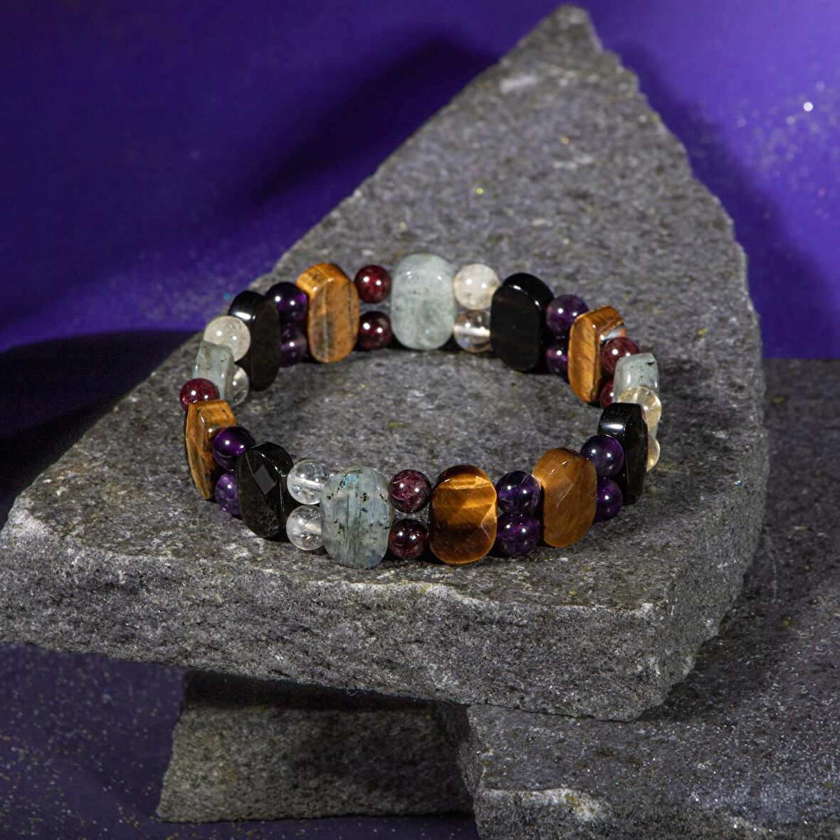 Akrep Burcu Bileklik Ametist, Bordo Granat Lal, Golden Obsidyen, Kaplan Gözü, Labradorit, Sitrin