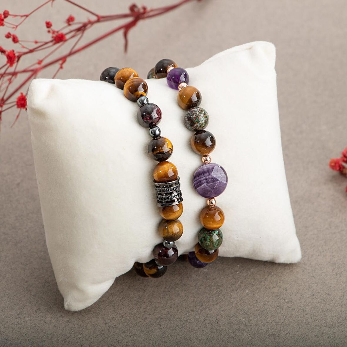 Kaplan Gözü Doğal Taş Çift Bileklik Seti