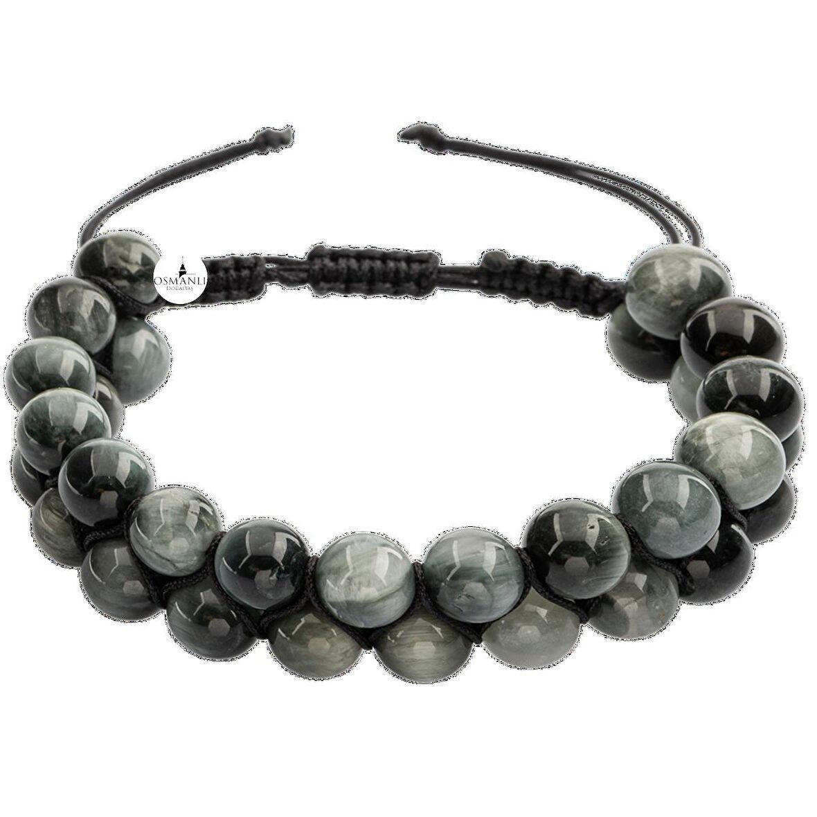 Kedi Gözü 8mm Çift Sıra Makrome Doğal Taş Bileklik