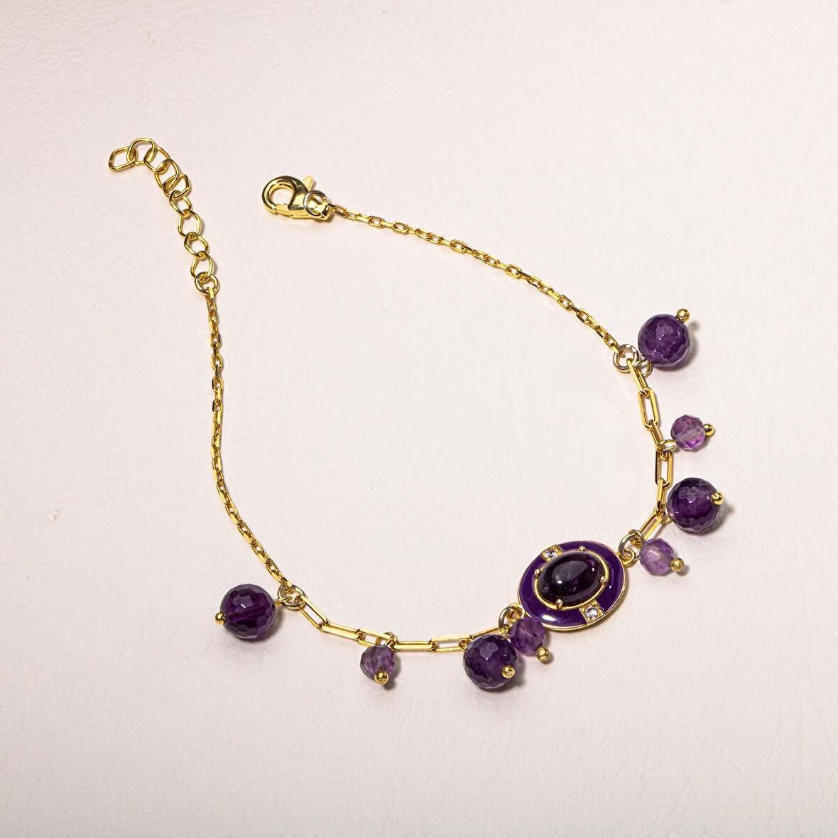 Ametist Doğal Taş Gümüş Tasarım Bileklik - 20-21cm