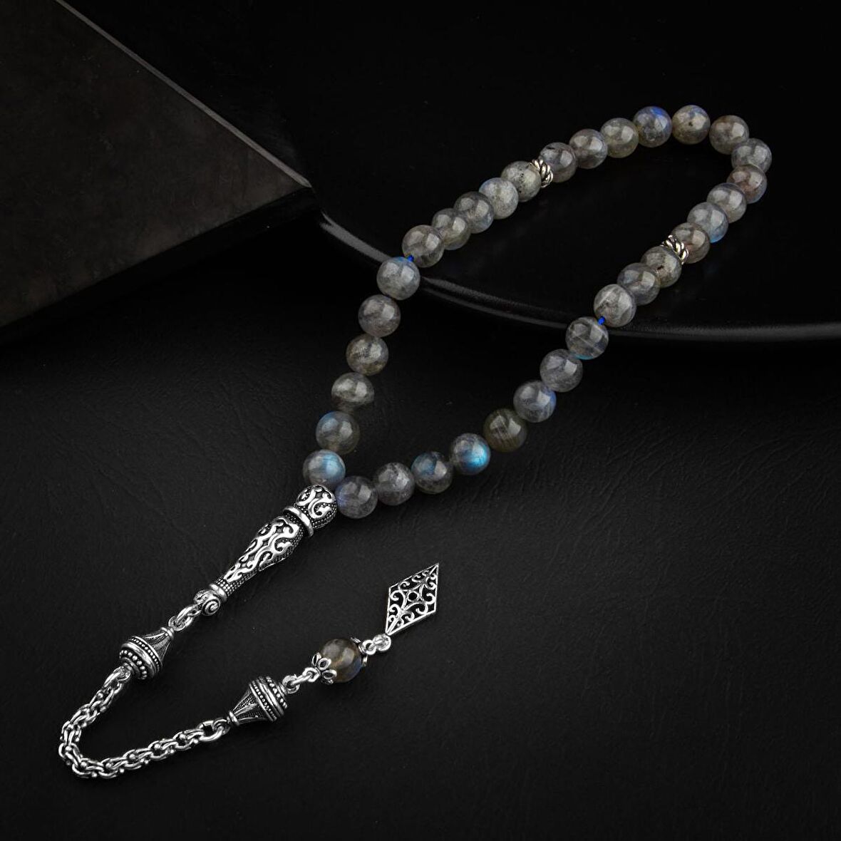 Labradorit Doğal Taş 8mm Gümüş Tesbih