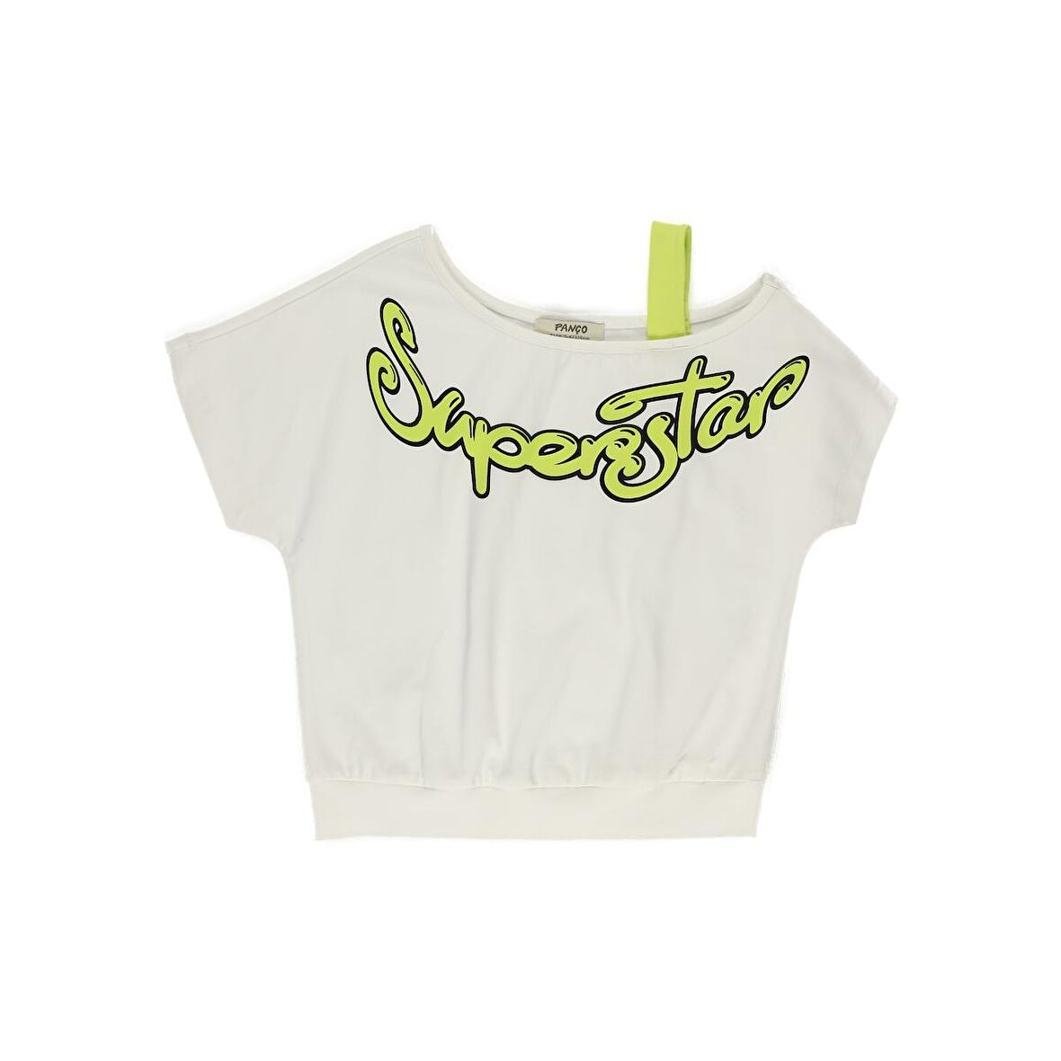 Panço Kız Çocuk Yakası Bant Detaylı T-Shirt Beyaz