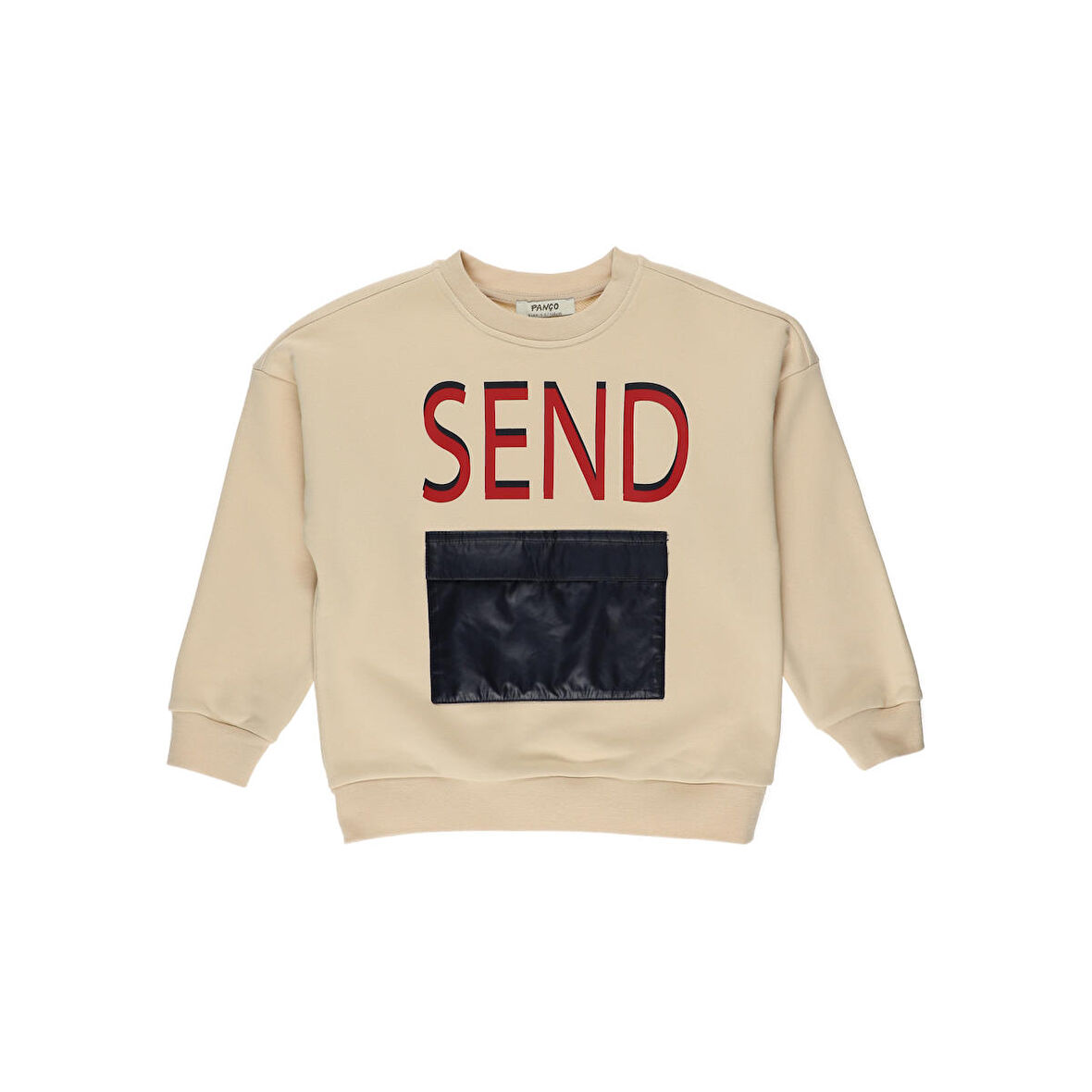 Panço Erkek Çocuk Cep ve Baskı  Detaylı Sweatshirt Yeşil