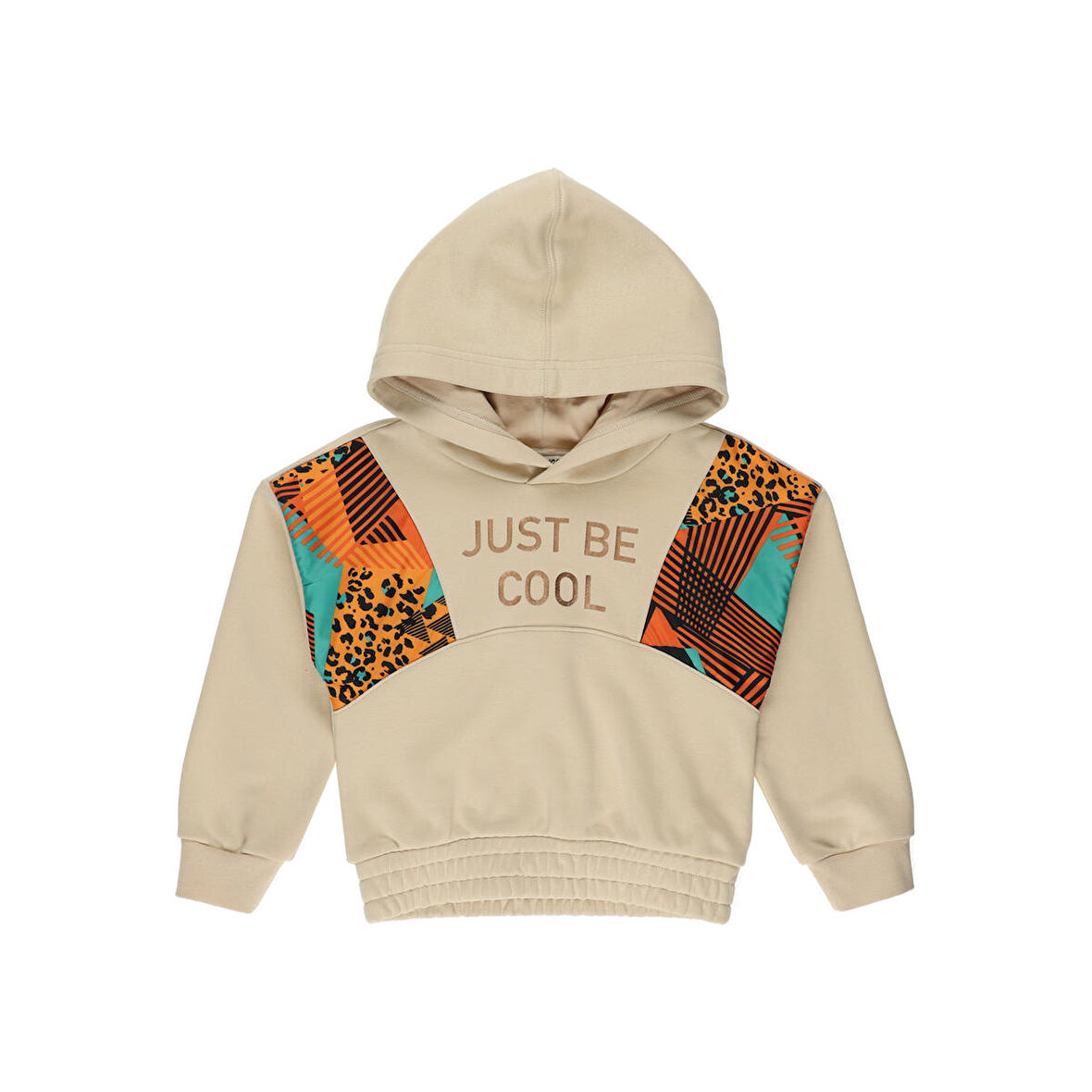 Panço Kız Çocuk Baskı Detaylı Kapüşonlu Sweatshirt Bej