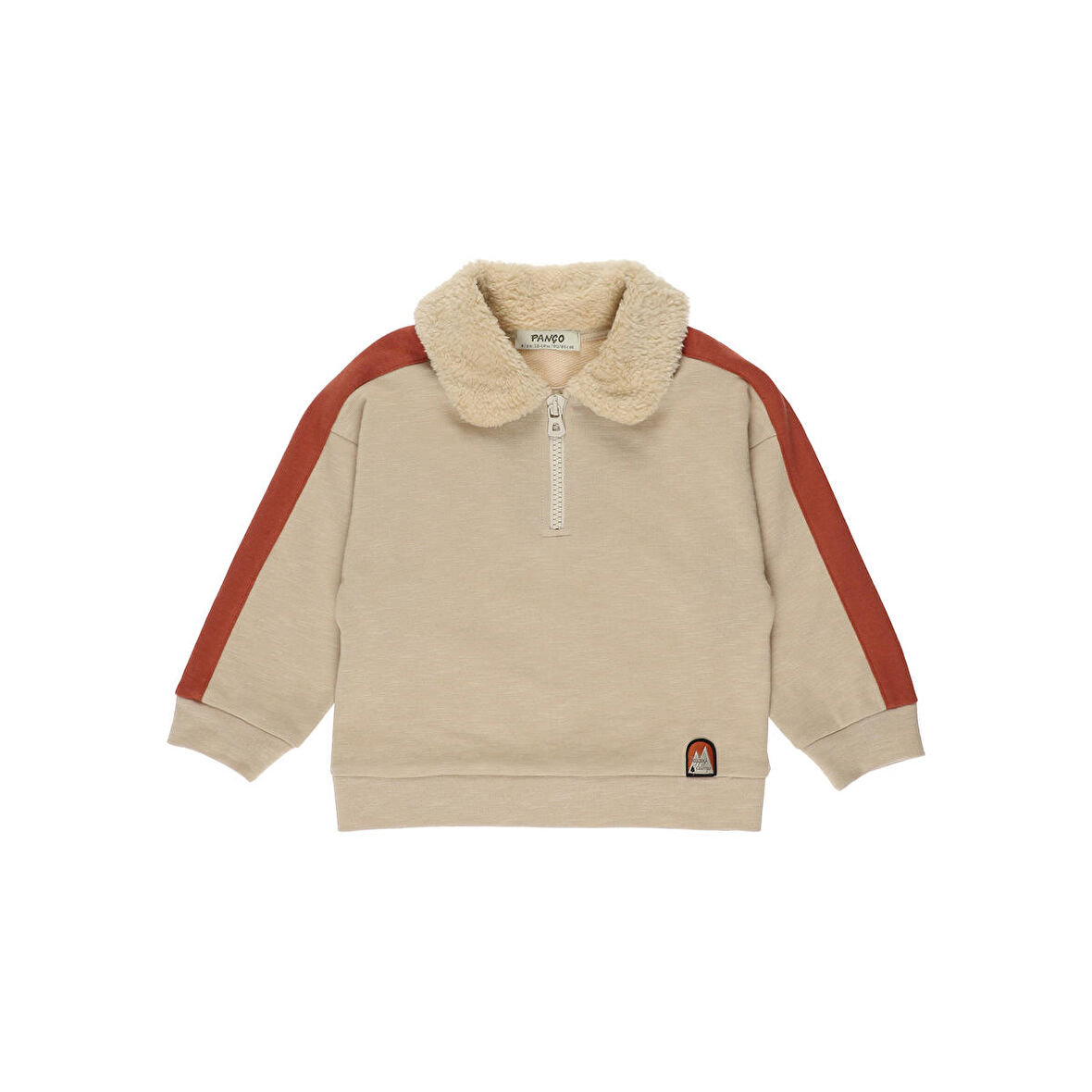 Panço Erkek Çocuk Peluş Yakalı Sweatshirt Bej