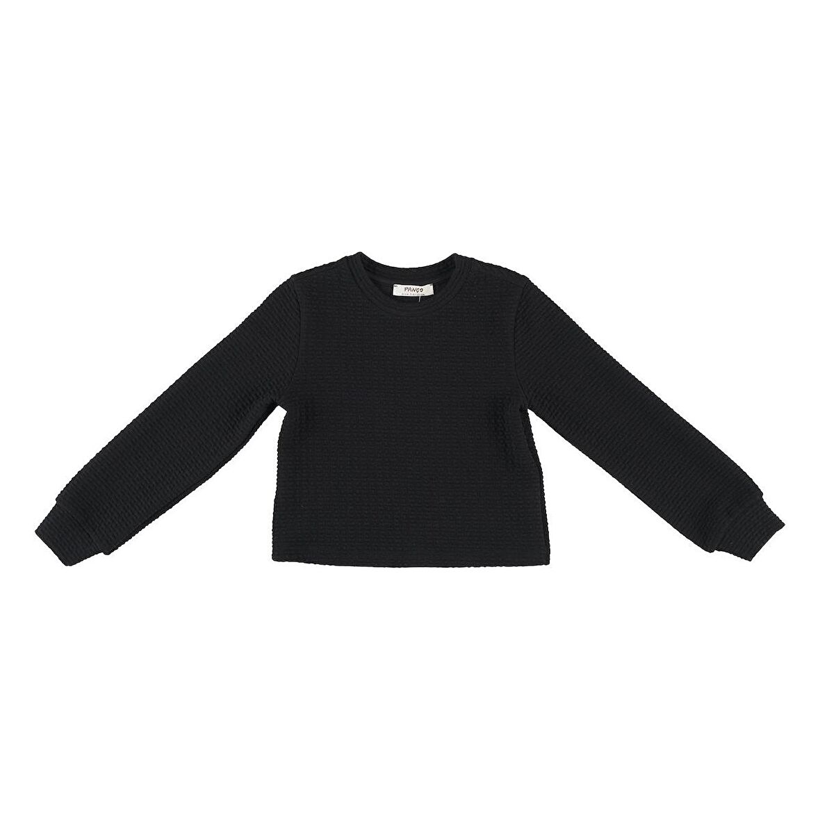 Panço Kız Çocuk Dokulu Örme Sweatshirt Siyah