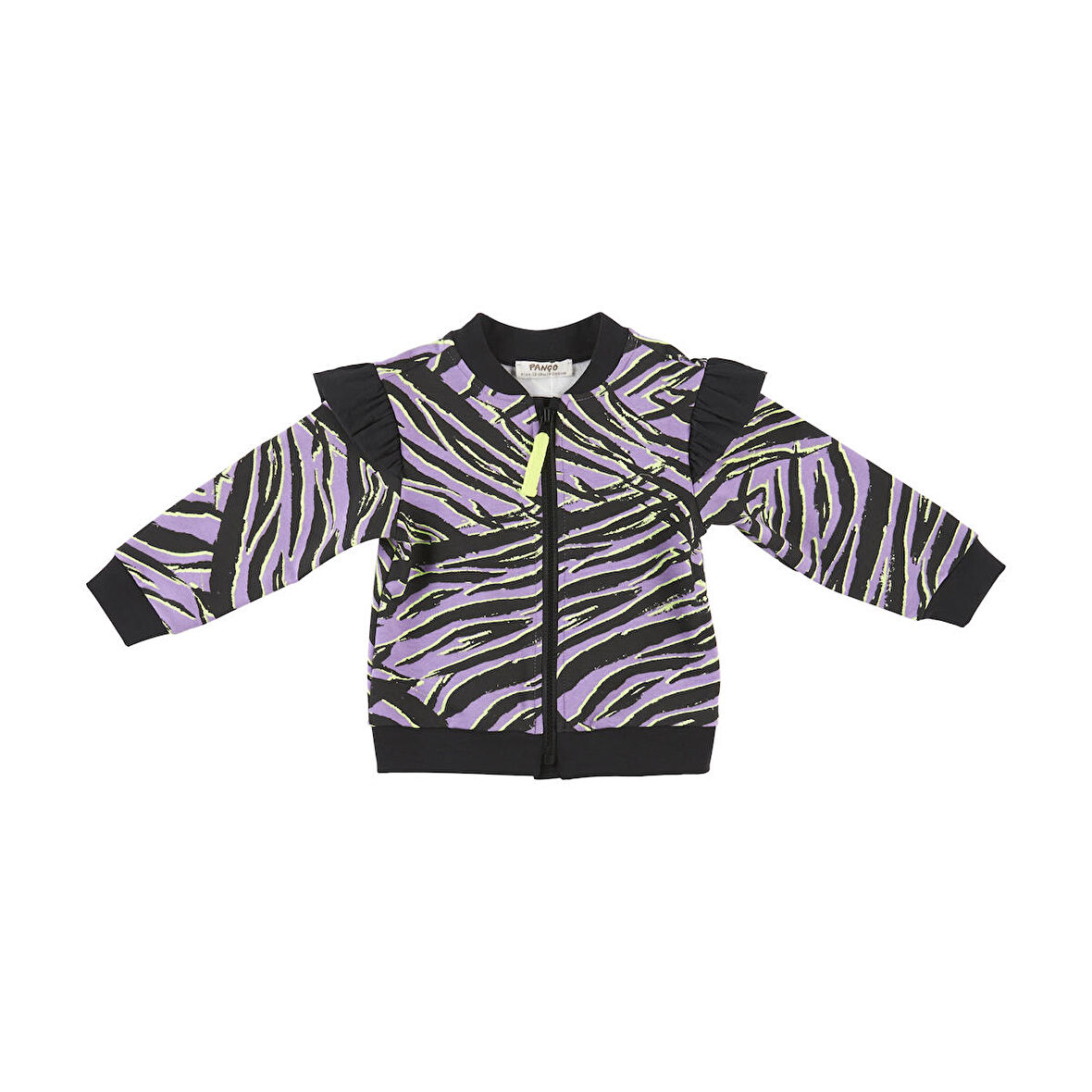 Panço Kız Çocuk Zebra Desenli Fermuarlı Sweatshirt Siyah