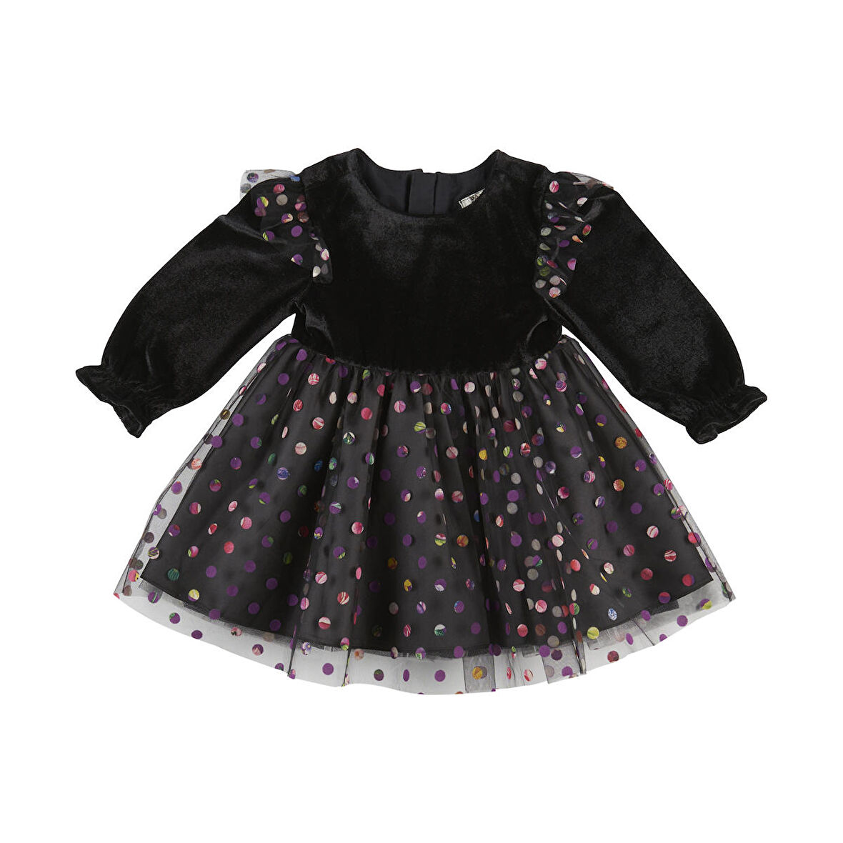 Panço Kız Çocuk Renkli Puantiye Detaylı Elbise Siyah