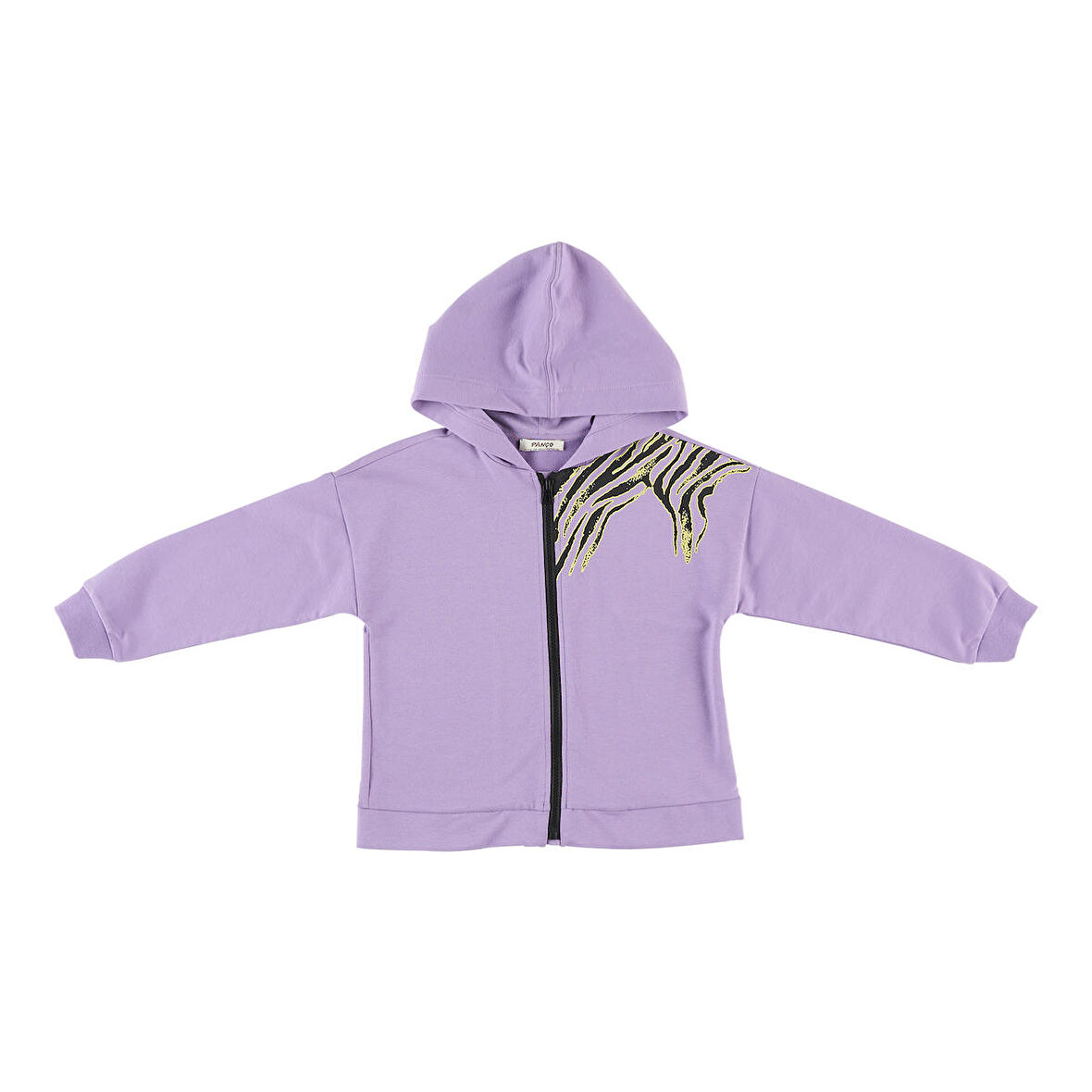 Panço Kız Çocuk Baskılı Fermuarlı Sweatshirt Mor