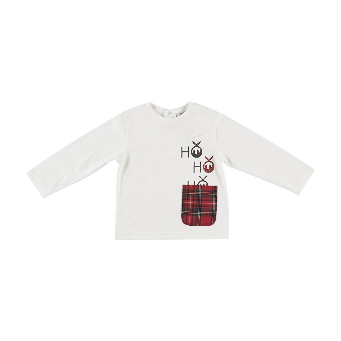 Panço Erkek Çocuk Ekose Cepli Uzun Kollu T-Shirt Ekru