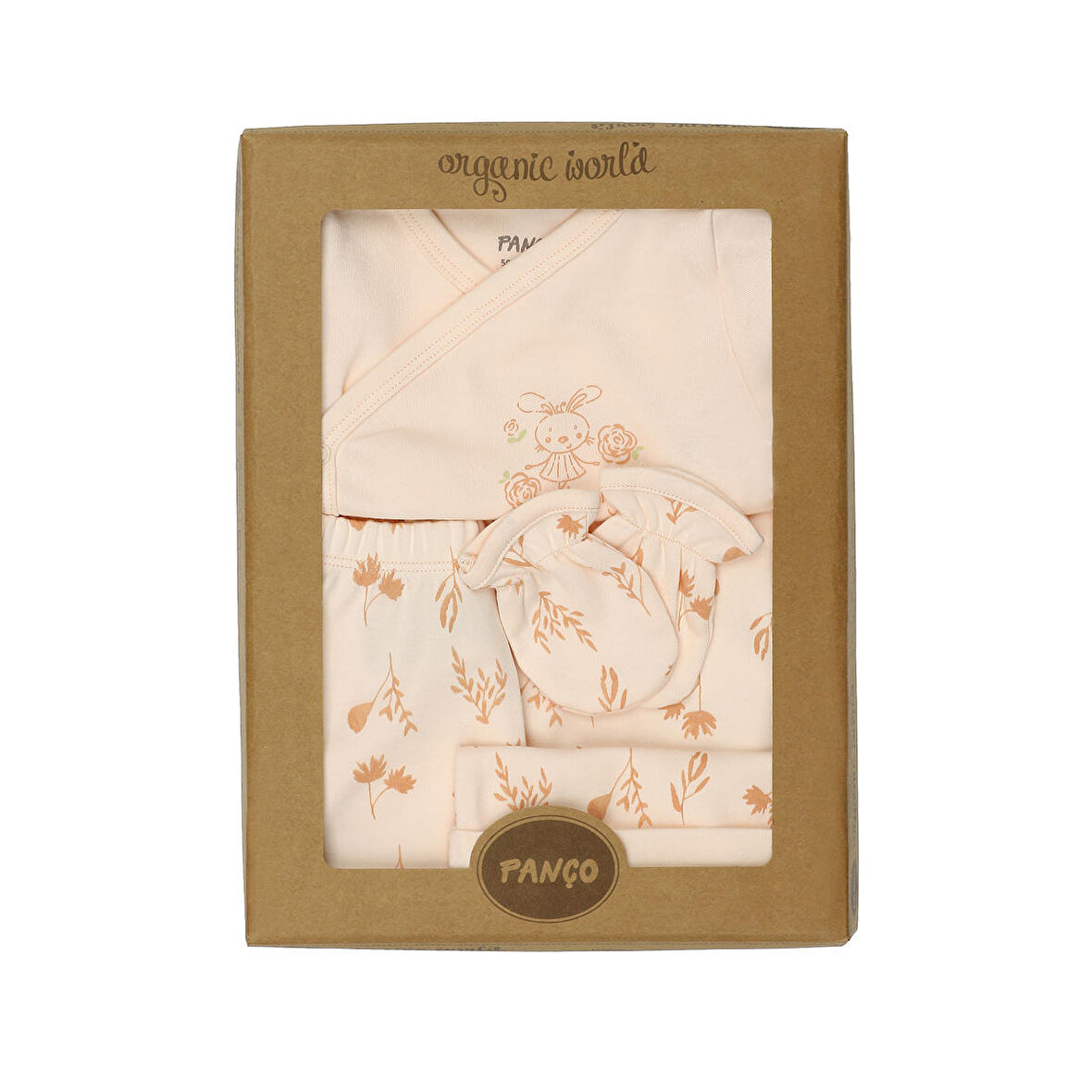 Panço Kız Çocuk Tavşan Baskılı 5'li Yenidoğan Set Pudra