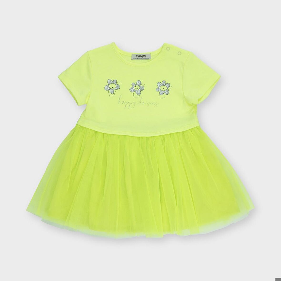 Panço Kız Çocuk  Baskı Detaylı Örme Elbise Sarı