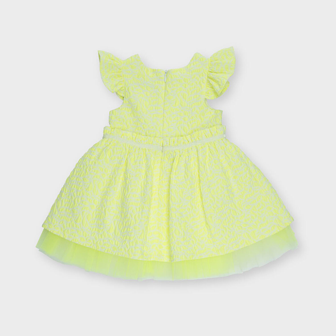 Kız Çocuk  Fırfır Detaylı Dokulu Elbise      