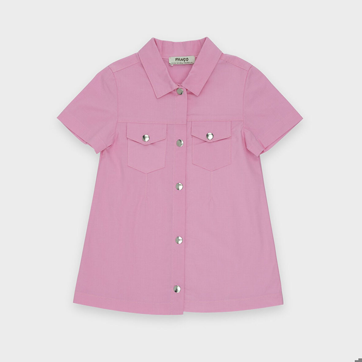 Kız Çocuk Cep Detaylı Gömlek Elbise Pembe