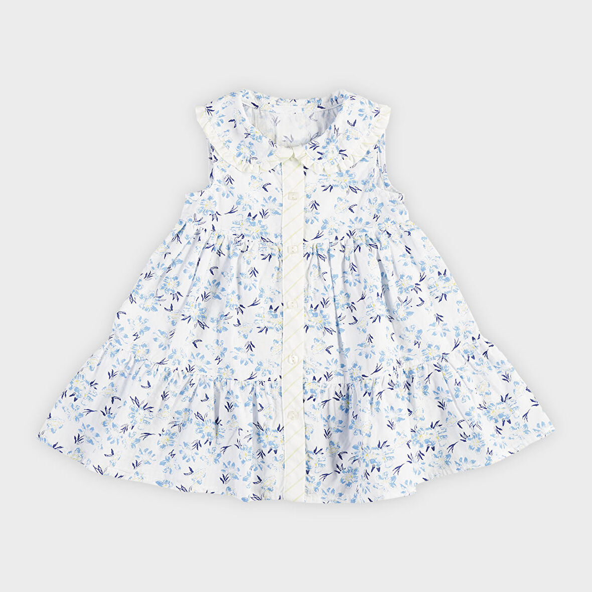 Kız Çocuk Çiçek Desenli Elbise Mavi