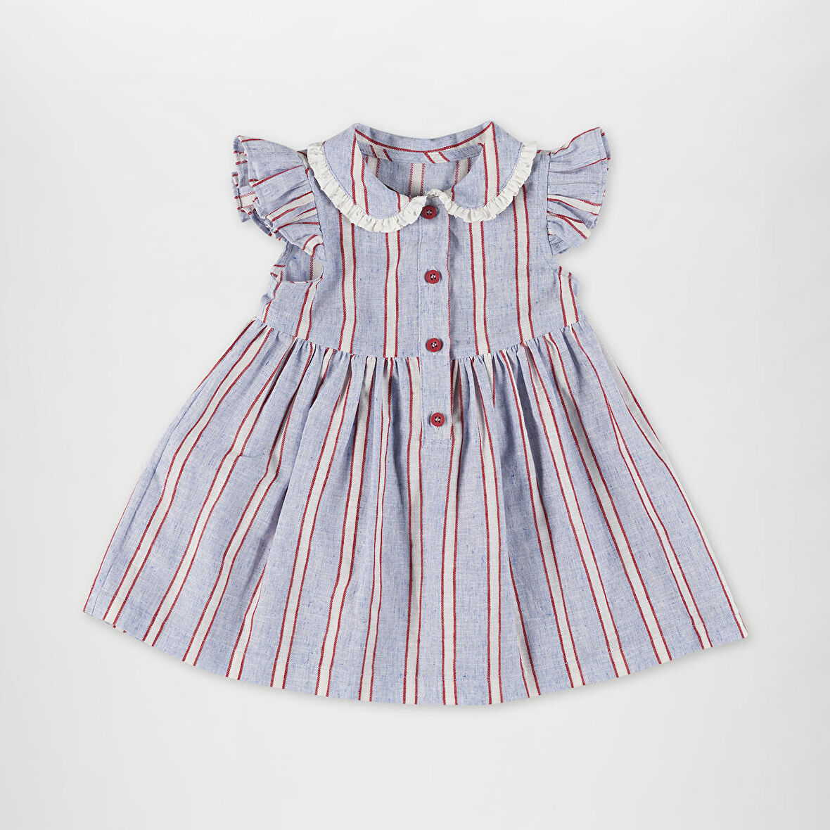Kız Çocuk Çizgi Desenli Elbise Mavi