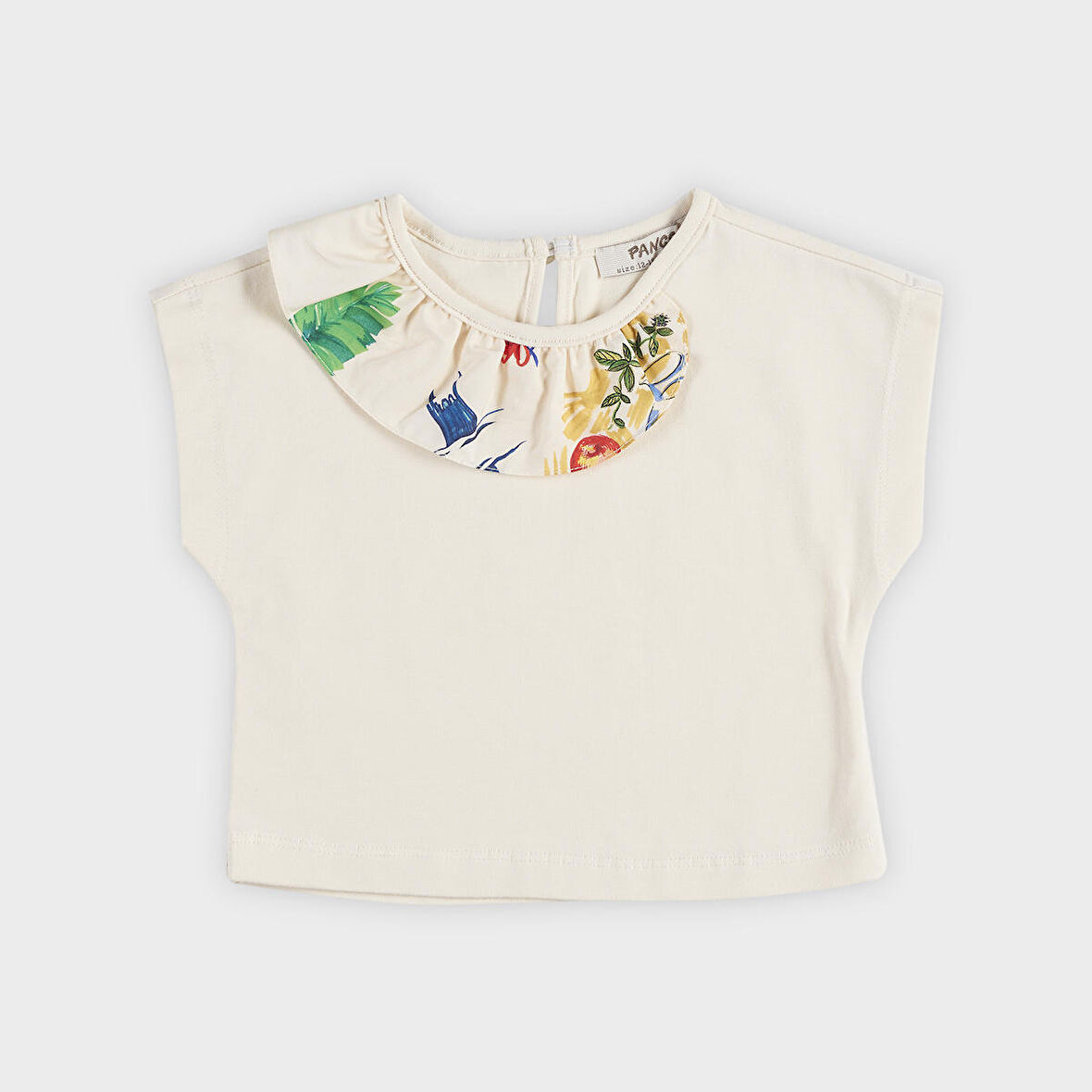 Kız Çocuk Yakası Fırfır Detaylı T-Shirt Bej