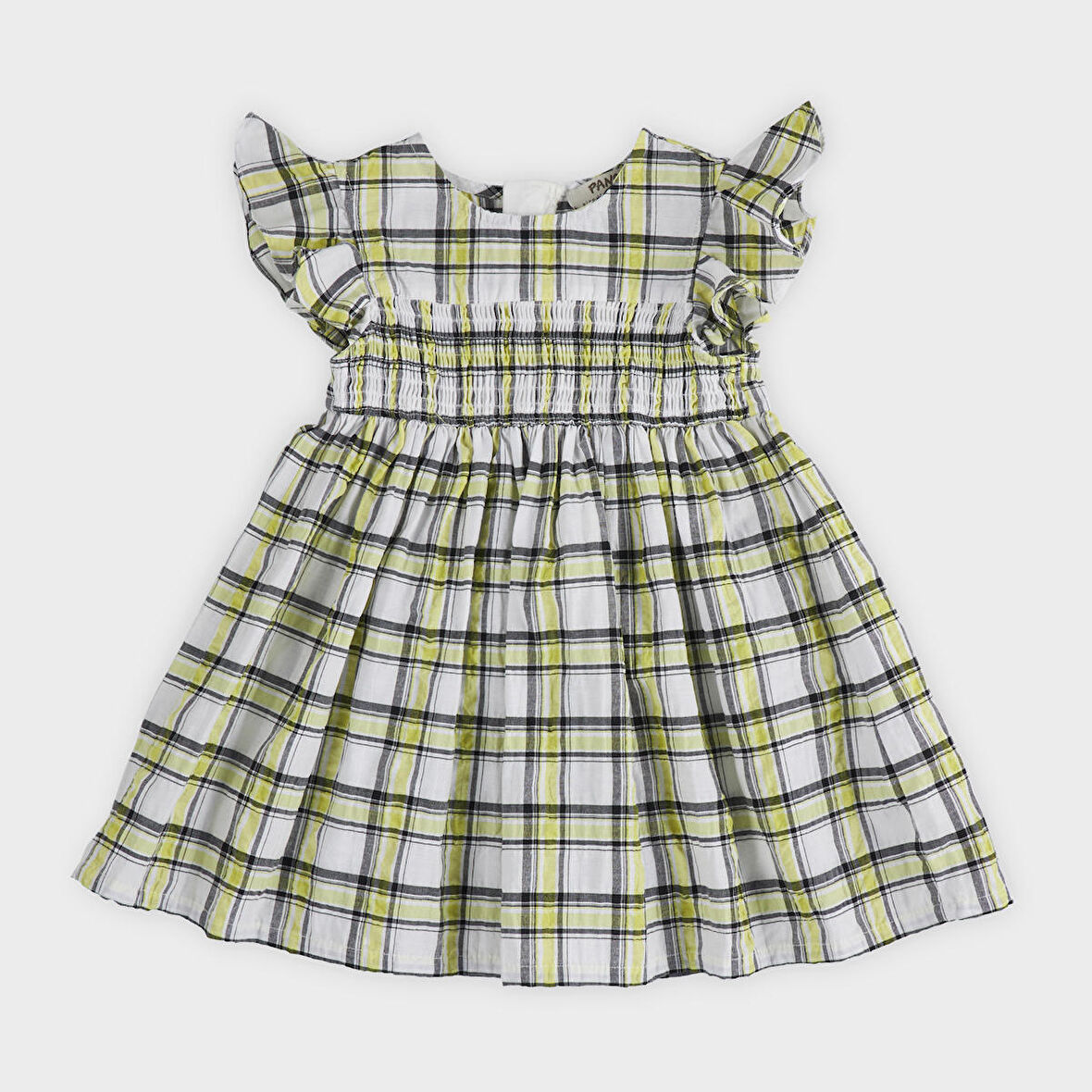 Kız Çocuk Ekose Desenli Elbise Beyaz