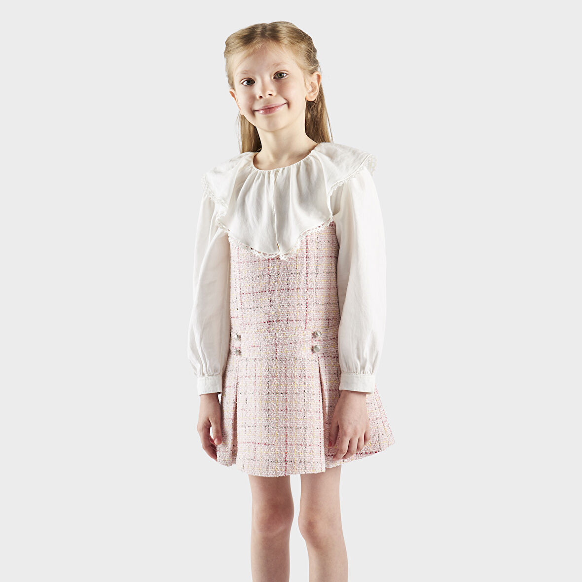 Kız Çocuk Tüvit Elbise Pudra