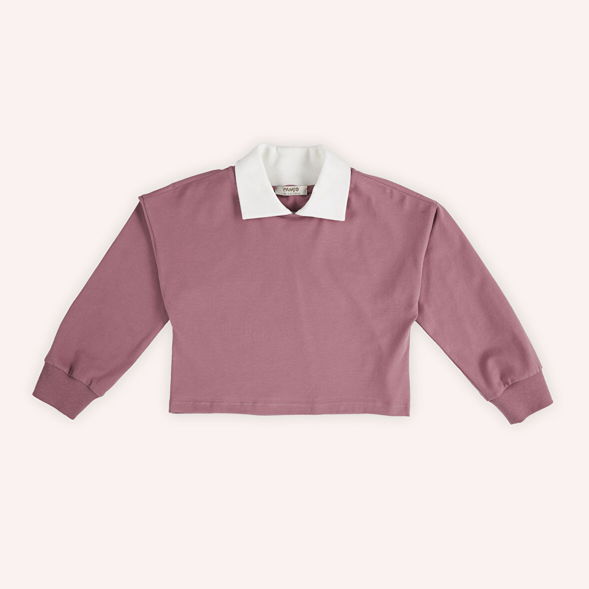 Kız Çocuk Yakalı Uzun Kollu T-Shirt Ekru