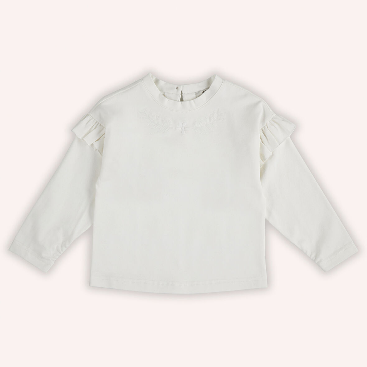 Kız Çocuk Nakışlı T-Shirt Ekru